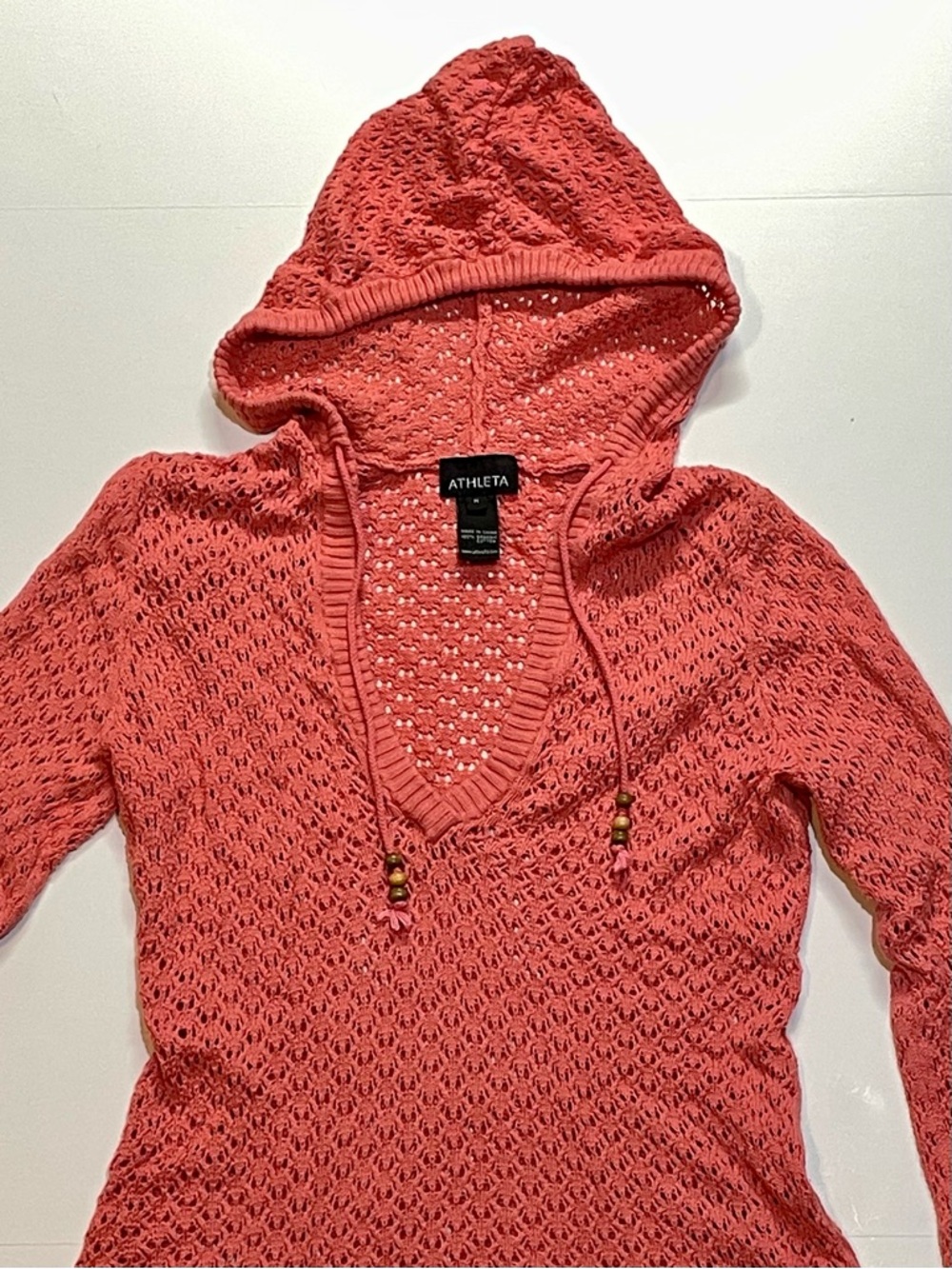 Athleta Hoodie 100% Organic Cotton Crochet Coral